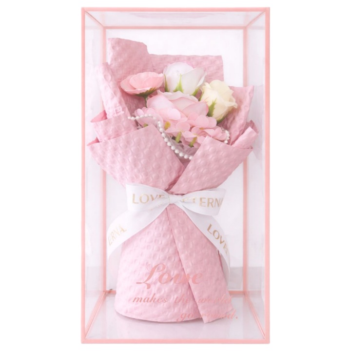 Mini Buchet, Trandafiri din Sapun si Flori Artificiale, roz