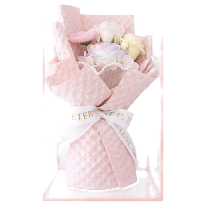 Mini Buchet, Trandafiri din Sapun si Flori Artificiale, crem