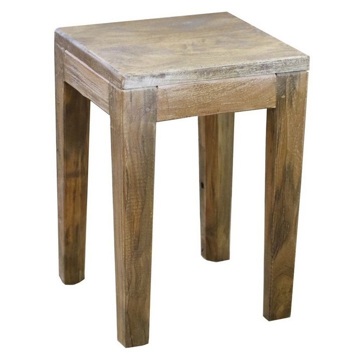 Taburet lemn, Decorer, 28x28x40cm, maro, stil rustic