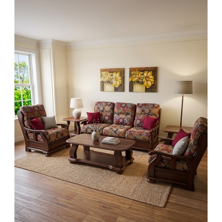 Set canapele si fotoliu PRAGA, lemn masiv, 3+2+1