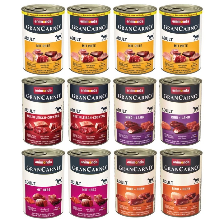 Nedves eledel kutyáknak, ANIMONDA Grancarno Adult MIX, 10x400g + 2 INGYEN, sertés, pulyka, marha, csirke, bárány