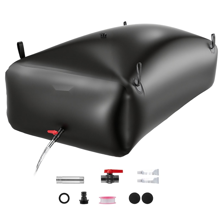 Rezervor apă pliabil, 1000 L, PVC 1000D, etanș, portabil, negru, 200x101x51cm