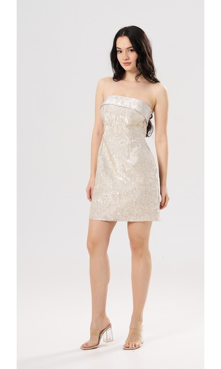 Rochie eleganta scurta ANA cu bust tip corset si talie accentuata, Ivoire