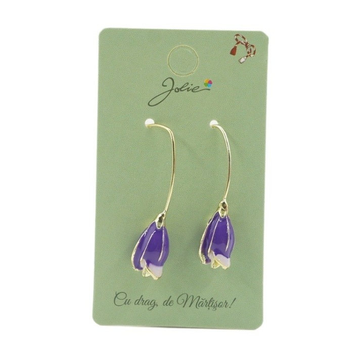 Női tavaszi fülbevaló, Jolie, Írisz virág modell, Elegáns és modern, 7 x 1 cm egységenként, Lila