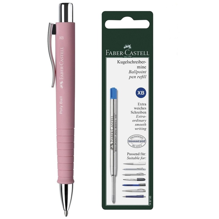 Set pix Faber-Castell Poly Ball XB + rezerva, culoare roz pastel