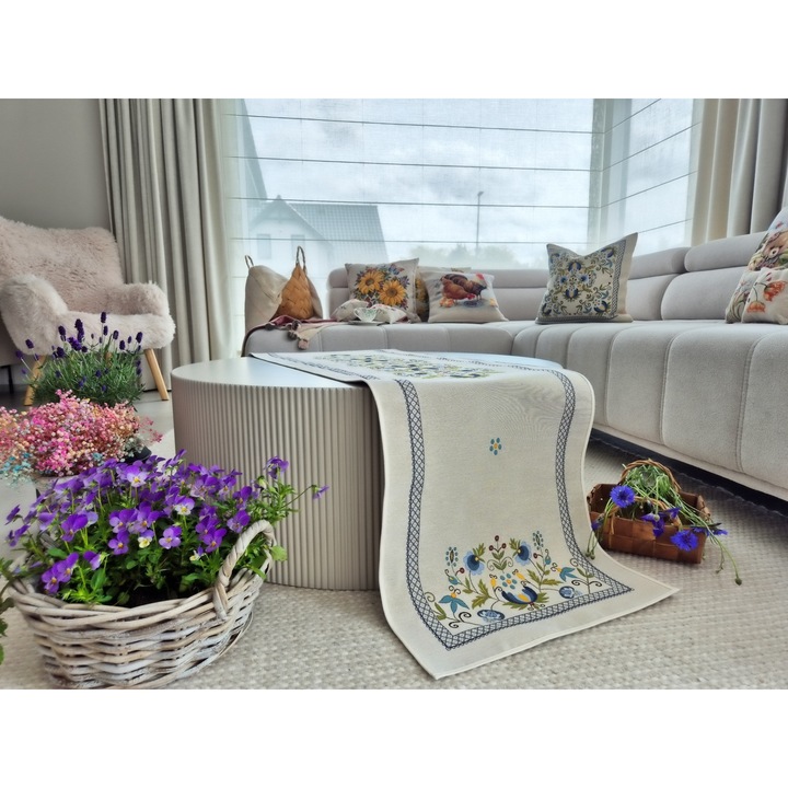 Bieznik de masa 45x140 cm, motiv kaszubski, multicolor