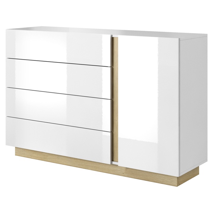 Bibliotecă Comodă Komodee ANDEBU cu sertare, Stejar/Alb, 91x138x40cm