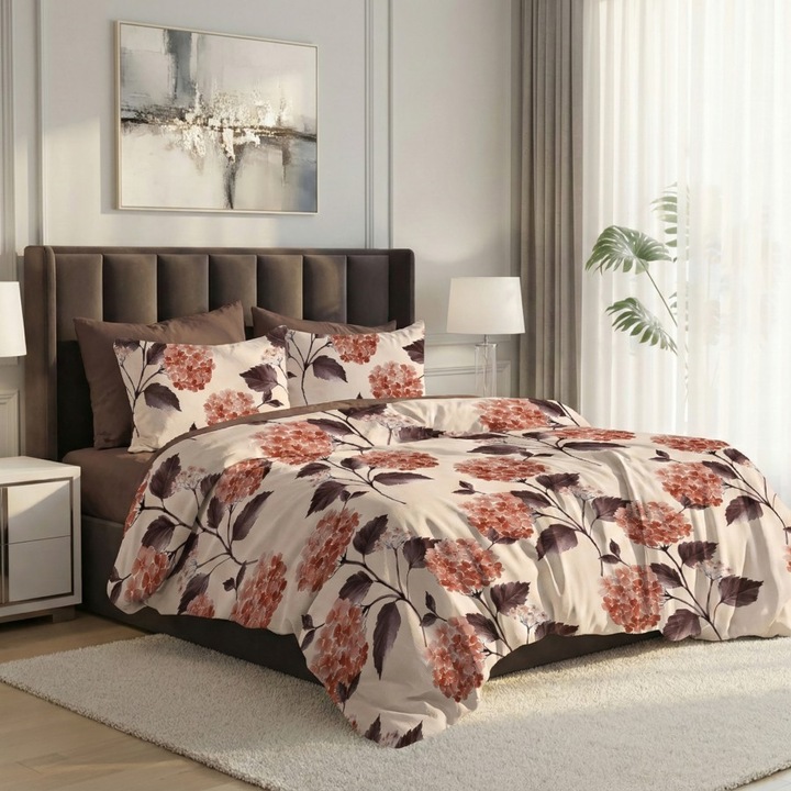 Dupla ágynemű, 6 részes, lapos lepedő 230x250 cm, Különleges ágyneműk, Hortenziák