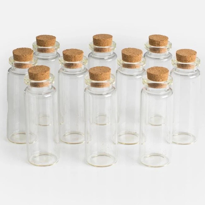 Комплект от 10 декоративни стъклени бутилки с коркова тапа, 2.2x6 см