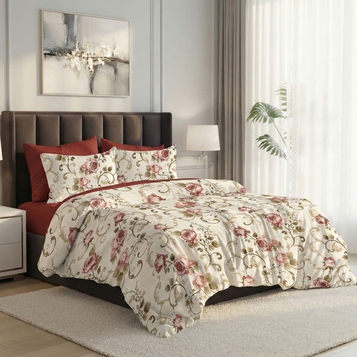 Dupla ágynemű garnitúra, 6 részes, lapos lepedő 230x250 cm, Különleges ágyneműk, Rózsa