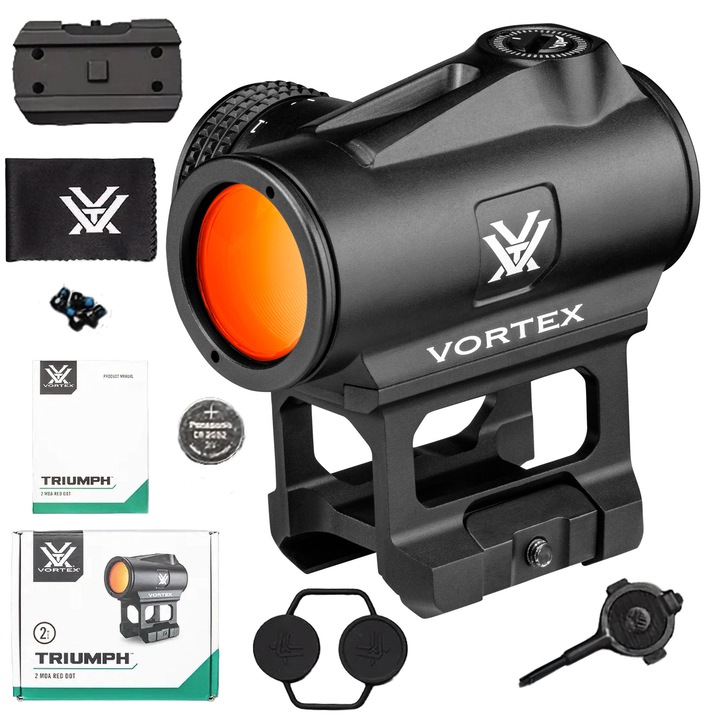 Vortex Triumph kollimátor, 2 MOA, piros, 64mm, 1/3 Co-Witness rögzítőkészlettel és CR2032 elemmel