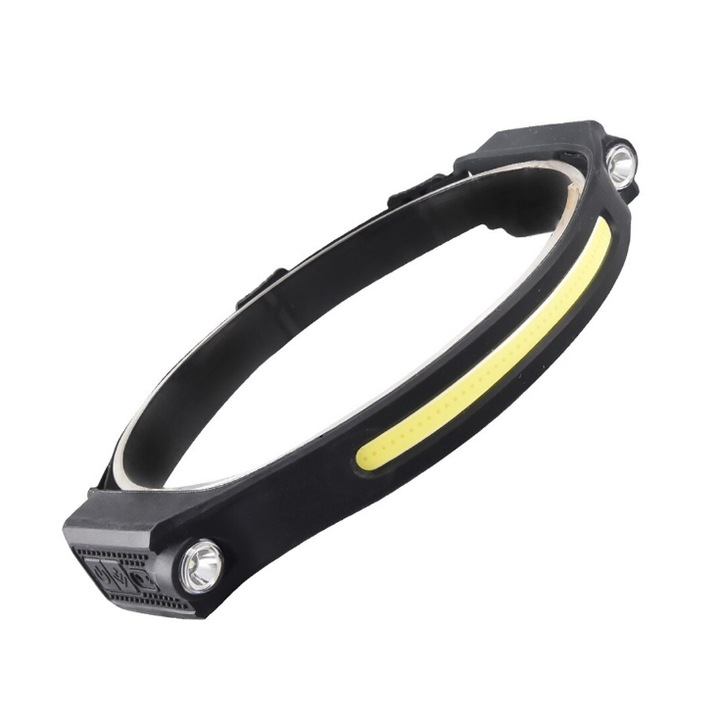 Челен фенер ATT, LED, Черен/Жълт, Текстил/PVC, с регулируема еластична лента