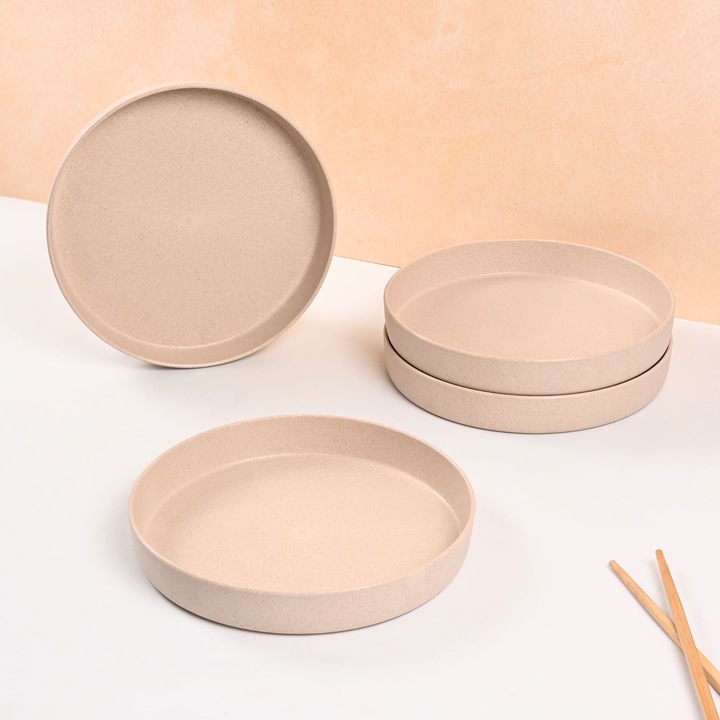 REuse Farfurie Rotunda Reutilizabila 8 inch, 1 bucata, Fabricata din coaja de cafea, Sand Castle White