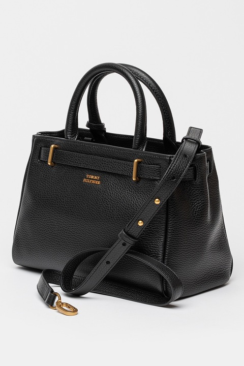 Tommy Hilfiger, Geanta tote mini de piele American Icon, Negru