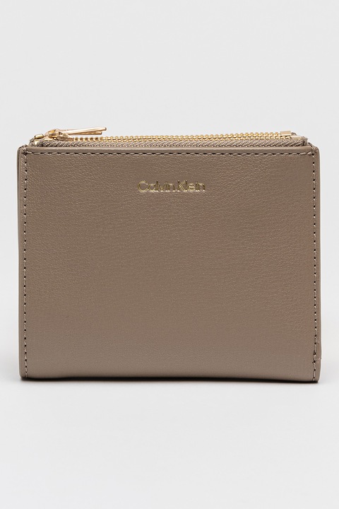 CALVIN KLEIN, Portofel pliabil de piele ecologica, Auriu, Maro taupe