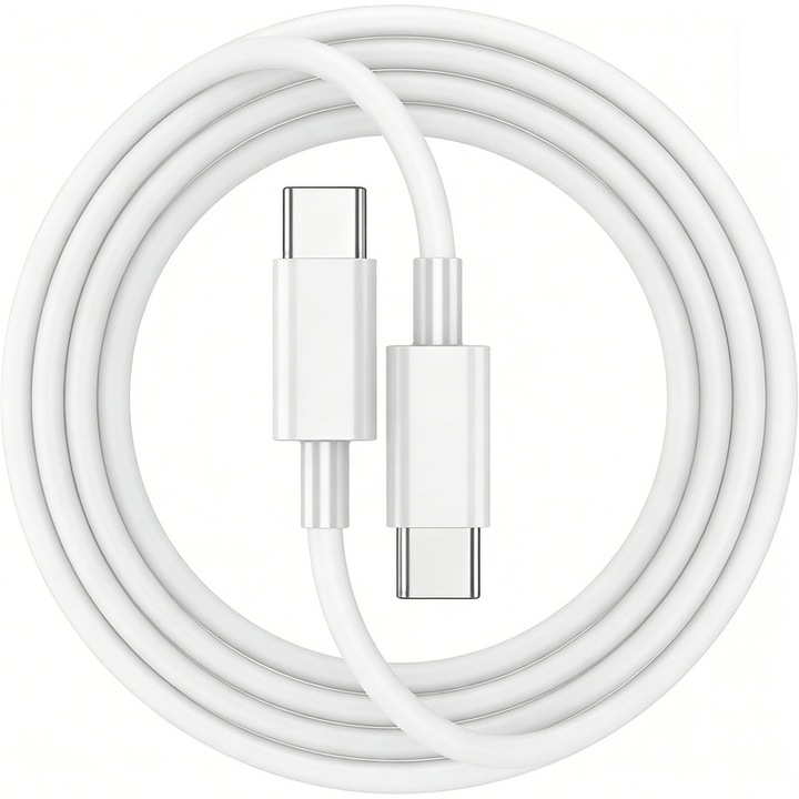 USB-C към USB-C кабел за зареждане, EleYak, 60W, 1м, съвместим с iPhone 17/16 Pro/Pro Max/Air, MacBook Air 13 инча, iPad Pro/Air/10th, съвместим с Xiaomi и Samsung, бял