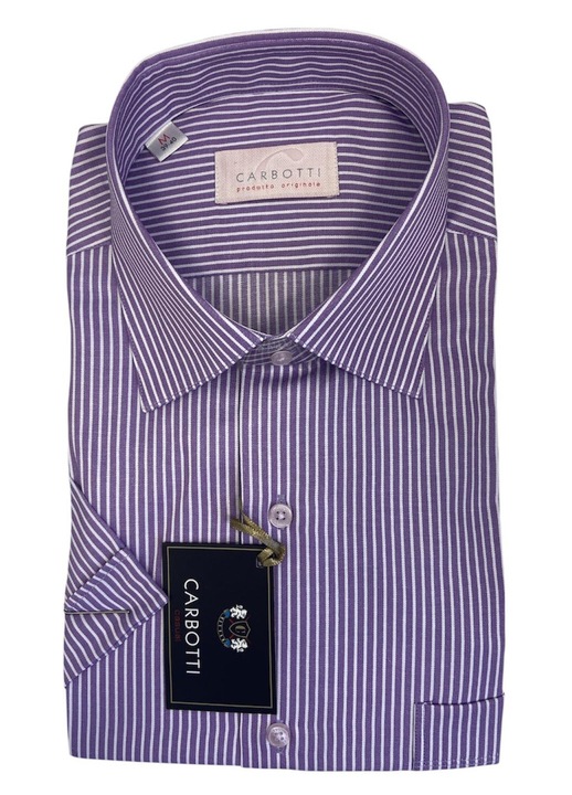 Férfi rövid ujjú ing, pamut anyagból, lila-fehér csíkos, 39-40-es méret