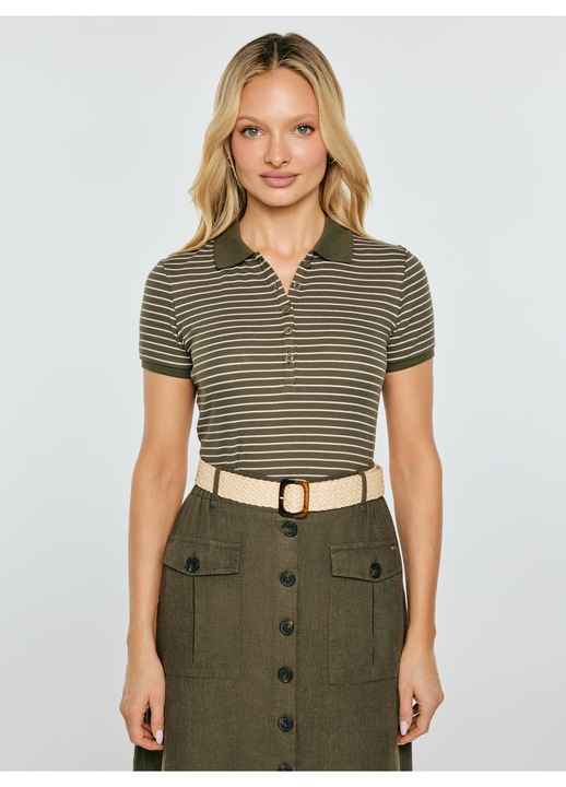 Tricou polo dama, Big Star, tricot, kaki/alb