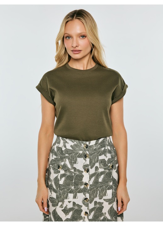 Tricou dama, Big Star, kaki, tricot, decolteu rotund, maneci scurte