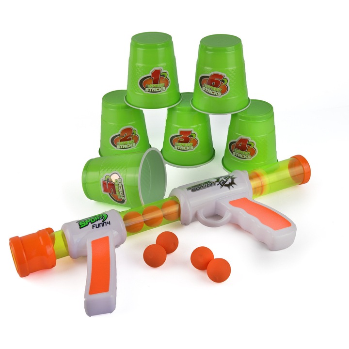 Set arma de jucarie cu 6 cupe verzi, MAKSIK, 36x16x5cm, pentru copii de la 3 ani