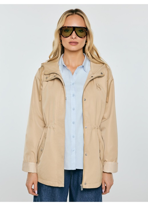 Geaca de primavara, Big Star, bej, hidrofug, croiala lejera, cu gluga si curea reglabila