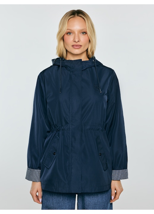 Női kabát, Big Star, tavaszi, sötétkék, vízlepergető, állítható kapucnival, csíkos