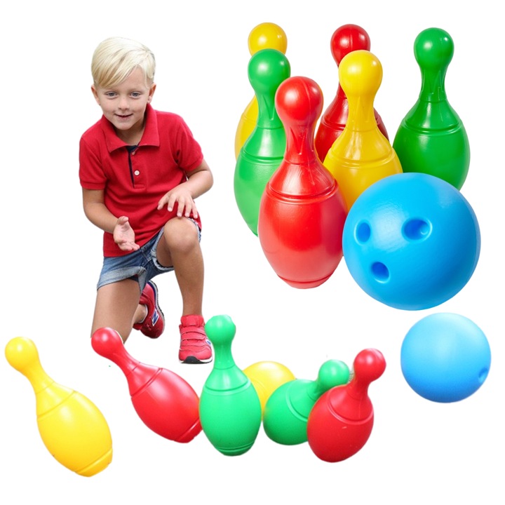 Bowling szett, maxi, 6 bábu, nagy labda, 29x29x28cm