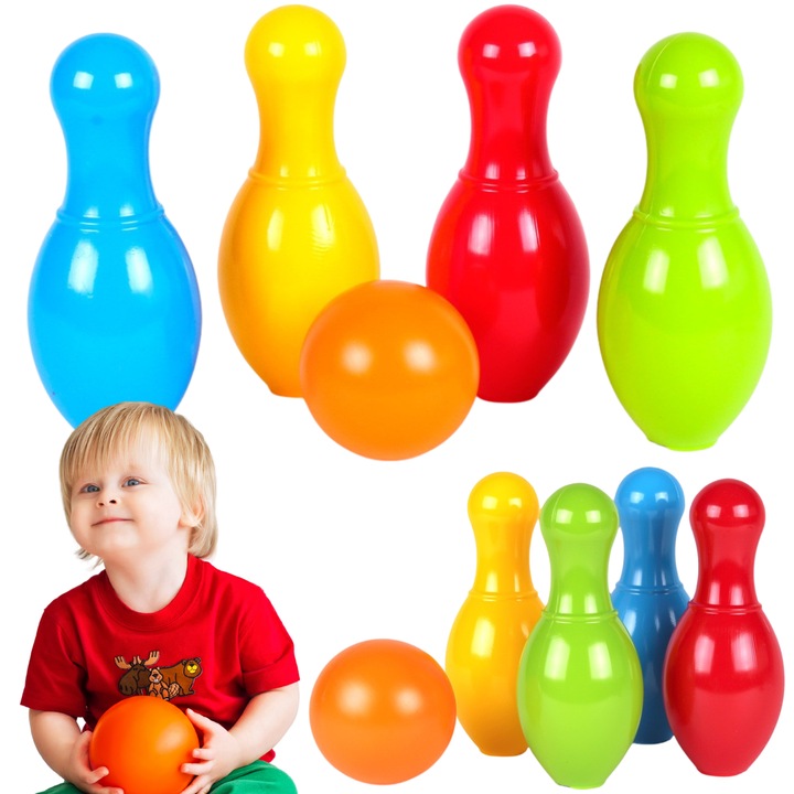 Bowling szett, Maksik, 4 darab, élénk színek, 57x34.5x37cm