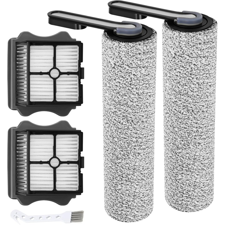 Set Rola de perie de schimb si filtru HEPA compatibil cu aspiratorul Tineco Floor One S5 / iFloor 5 umeda si uscata, 5 Buc, Gri