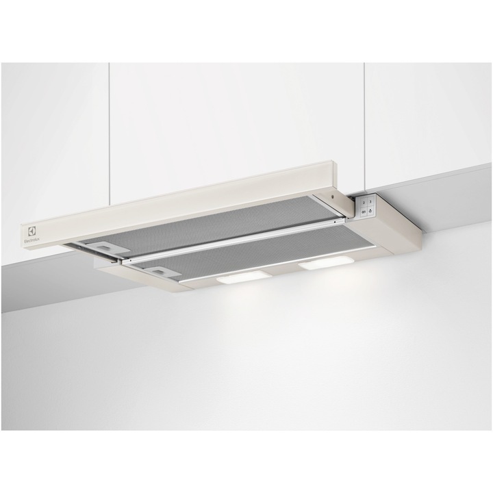 Hota telescopica incorporabila Electrolux LFP326AC, Putere de absorbtie 410 mc/h, 3 viteze, 60 cm, Sticla crem