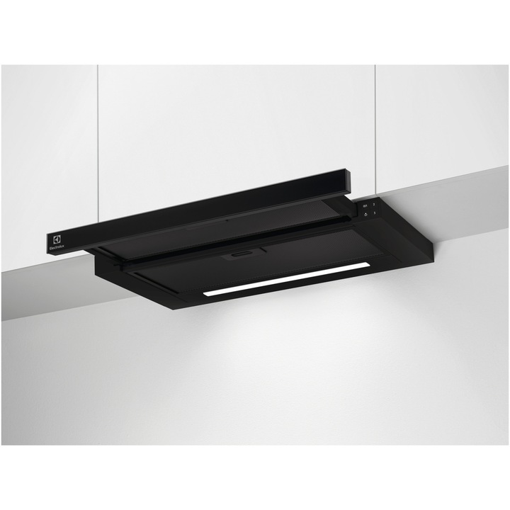 Hota telescopica incorporabila Electrolux LFP626AK, Putere de absorbtie 600 mc/h, 3 viteze, 60 cm, Sticla Neagra