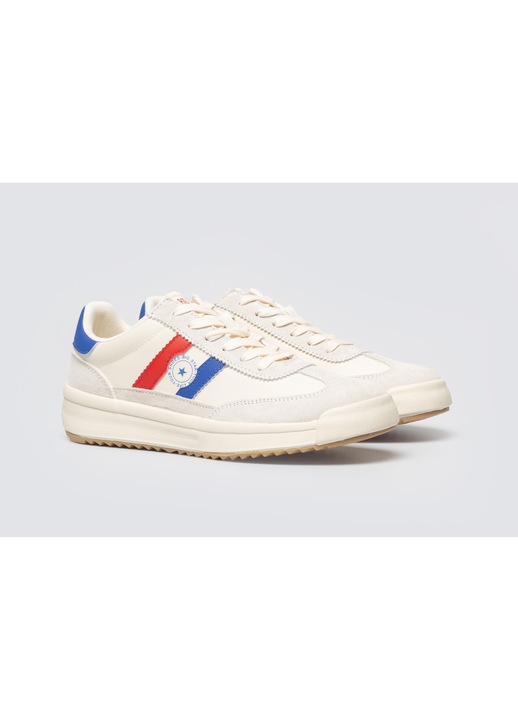 Tenisi dama, Big Star, bej cu insertii albastre si rosii, material textil si piele naturala, talpa de cauciuc, varf rotund.