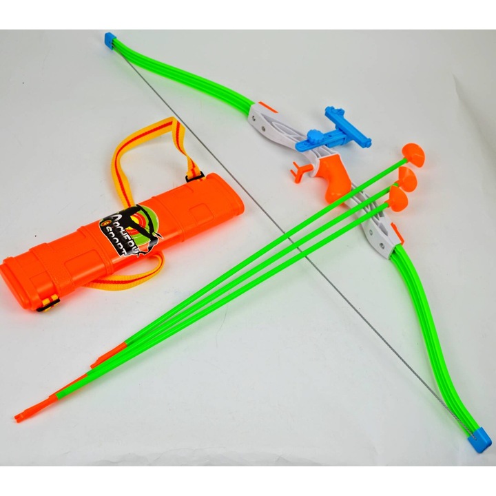 Teljes íj szett nyilakkal és céltáblával, maksik, zöld-kék, 6 éves kortól