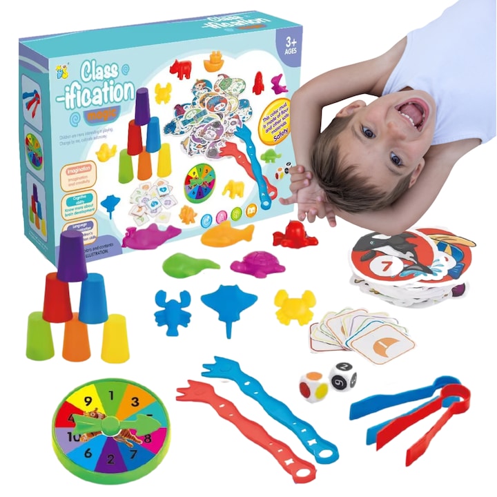 Комплект за игра, maksik, 75 елемента, морски животни, 6 цветни чаши, 2 чифта щипки, 29x17x6,5см