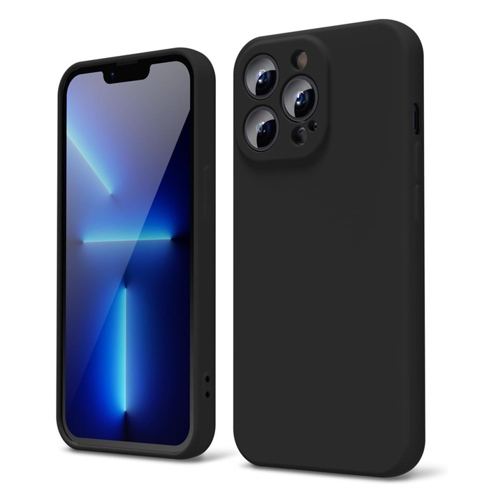 Husa Protectie din Silicon pentru Apple iPhone 13 Pro, Decupaje Precise, Stylish Anti-Slip Design, Materiale de Calitate Superioara, Negru