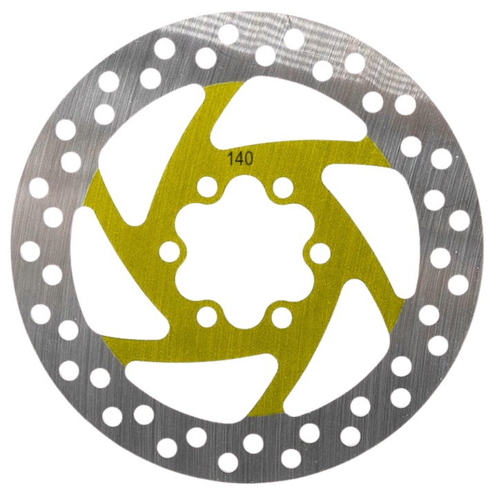 Disc frana 140 mm cu 6 prinderi pentru trotineta electrica Kukirin G2 Max, Kukirin G3 Pro, Kukirin G4, Kugoo M4, Kugoo M4 Pro, eWheel, Galben