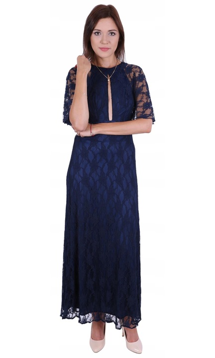 Rochie Maxi Eleganta sarcia.eu Albastru, Dantela, Croiala Avantajoasa, L INTL