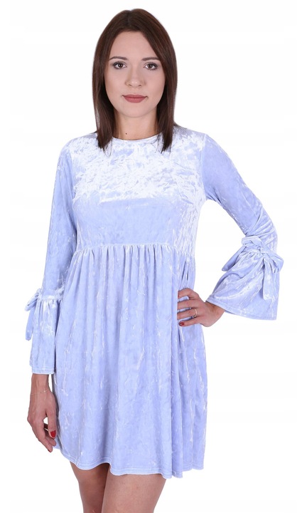 Rochie albastra sarcia.eu, cu volanase, maneci lungi, croiala moderna, S INTL