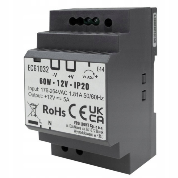 Sursa de Alimentare LED, Ecolight, 60W, 12V, 5A, Consum Redus
