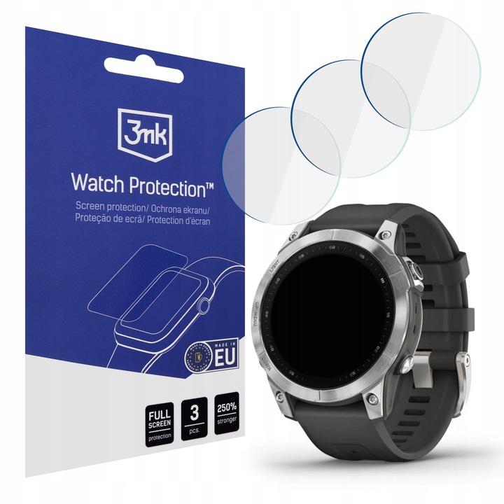 Protectie Ecran Smartwatch Garmin Fenix 7, 3mk Watch Protection, Folie Hibrida Ultra-Subtire, Transparenta, Set 3 Bucati