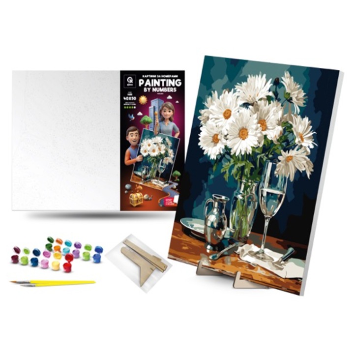 Számfestő készlet, maksik, fehér virágok, 40x50 cm