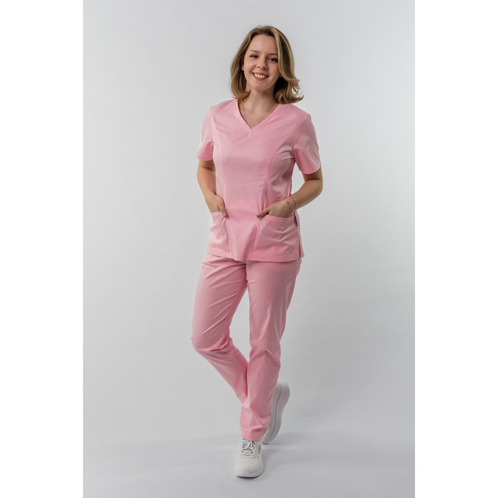 Costum medical Masstex Mara, cambrat, roz pudra, 2XL