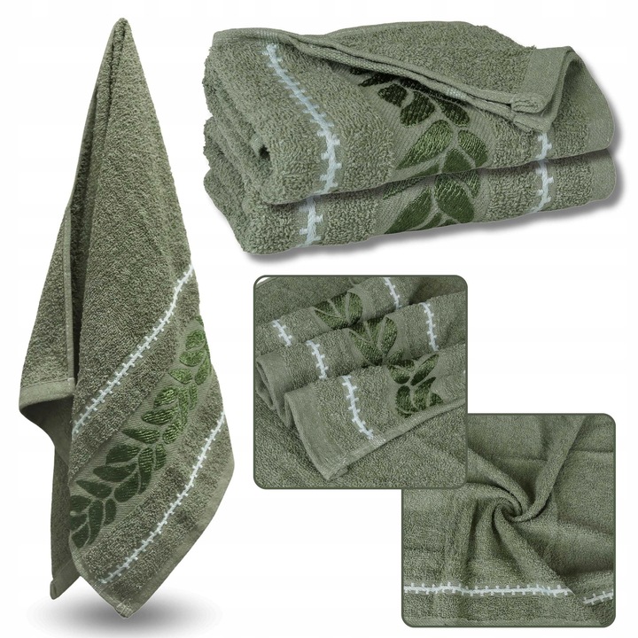 Set 2 prosoape verzi din bumbac cu broderie, 70x135 cm, absorbtie ridicata, uscare rapida