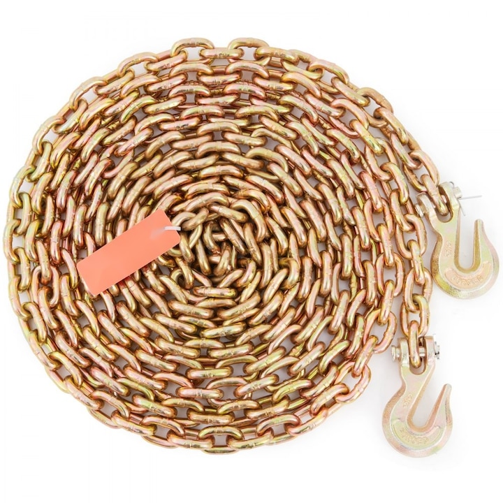 Lant de ridicare G80, limita sarcina 2222.6 Kg, 7.9 mm x 6.09 m, cu carlige de prindere, certificat DOT, acoperire otel mangan galvanizat, pentru santierul de andocare