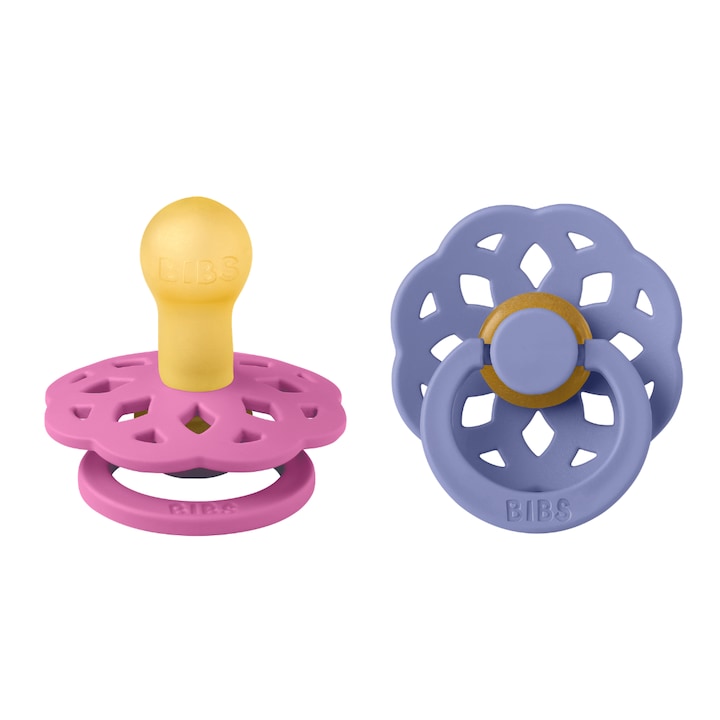 Set 2 suzete BIBS Boheme latex, tetină rotundă, 0-6 luni, culori Bubblegum/Peri