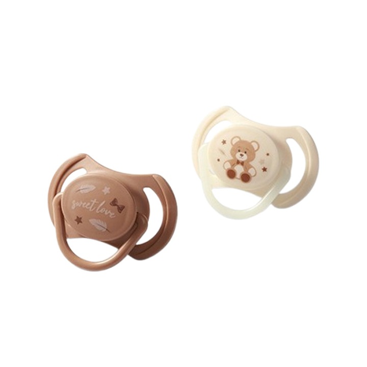 Set 2 suzete anatomice din silicon BabyOno, multicolor, 0-6 luni