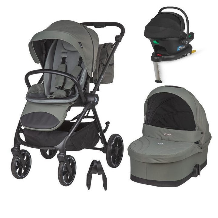 Carucior 4 in 1 pentru nou-nascuti Coccolle Serry cu scoica auto si baza isofix, accesorii incluse, Moss Green