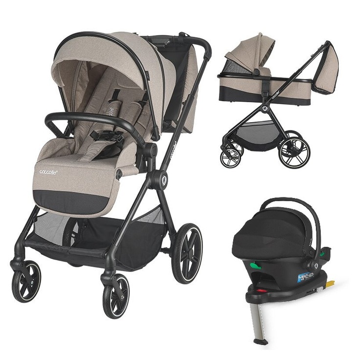 Carucior 4 in 1 Coccolle Lissia cu piese distincte, scoica si baza isofix omologate R129 iSize, Butternut Beige