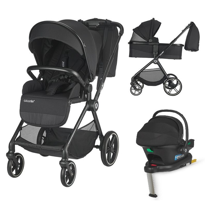 Carucior 4 in 1 Coccolle Lissia cu piese distincte, scoica si baza isofix omologate R129 iSize, Anthracite