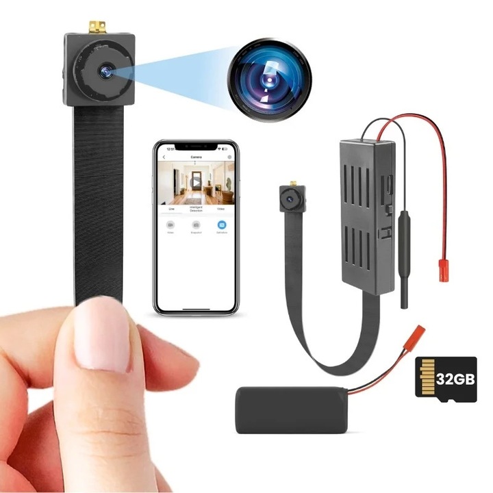 IUni IP55 Модул за Шпионска Камера, Wi-Fi, 32GB microSD карта, Full HD